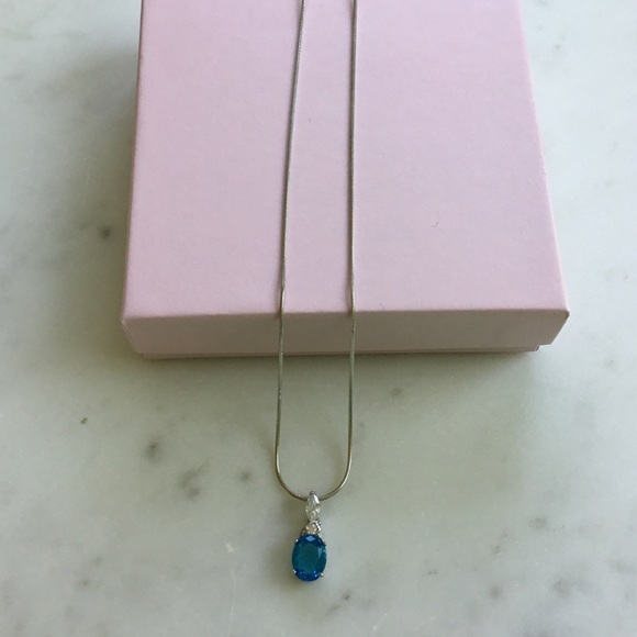 Sterling Silver Aqua Cz Necklace - Picture 11 of 16